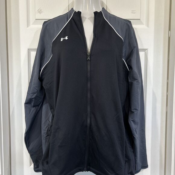 Under Armour Women's Plus 3XL Black Gray Fleece Lined Zip Jacket Mock Neck - Picture 1 of 11